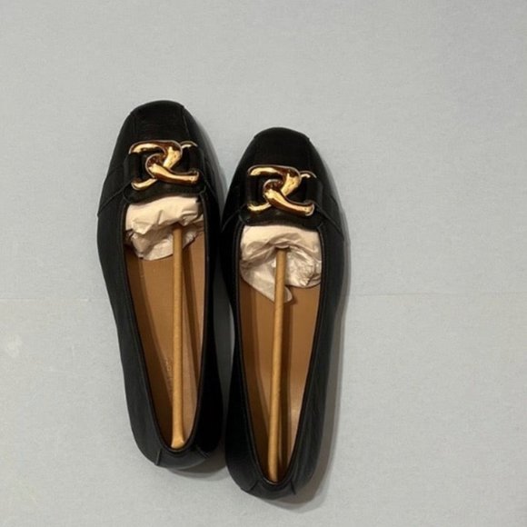 Aerosoles NWT Sz 8W NAVY Bristol Leather Oversized Chain Link Flat Shoes - Picture 4 of 7